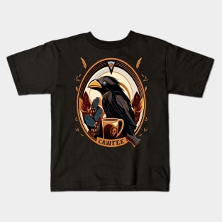 "Cawfee" crow and coffee Kids T-Shirt